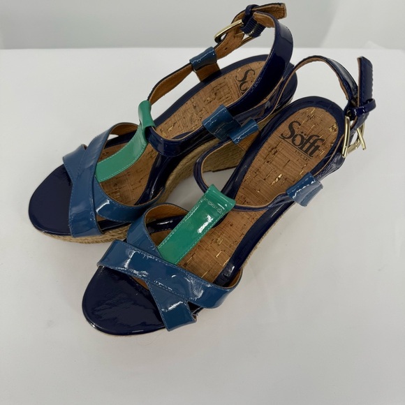 Sofft Womens Pedra T-Strap Wedge Sandals size 9.5M Blue Green Multi‎ Color - Picture 5 of 10